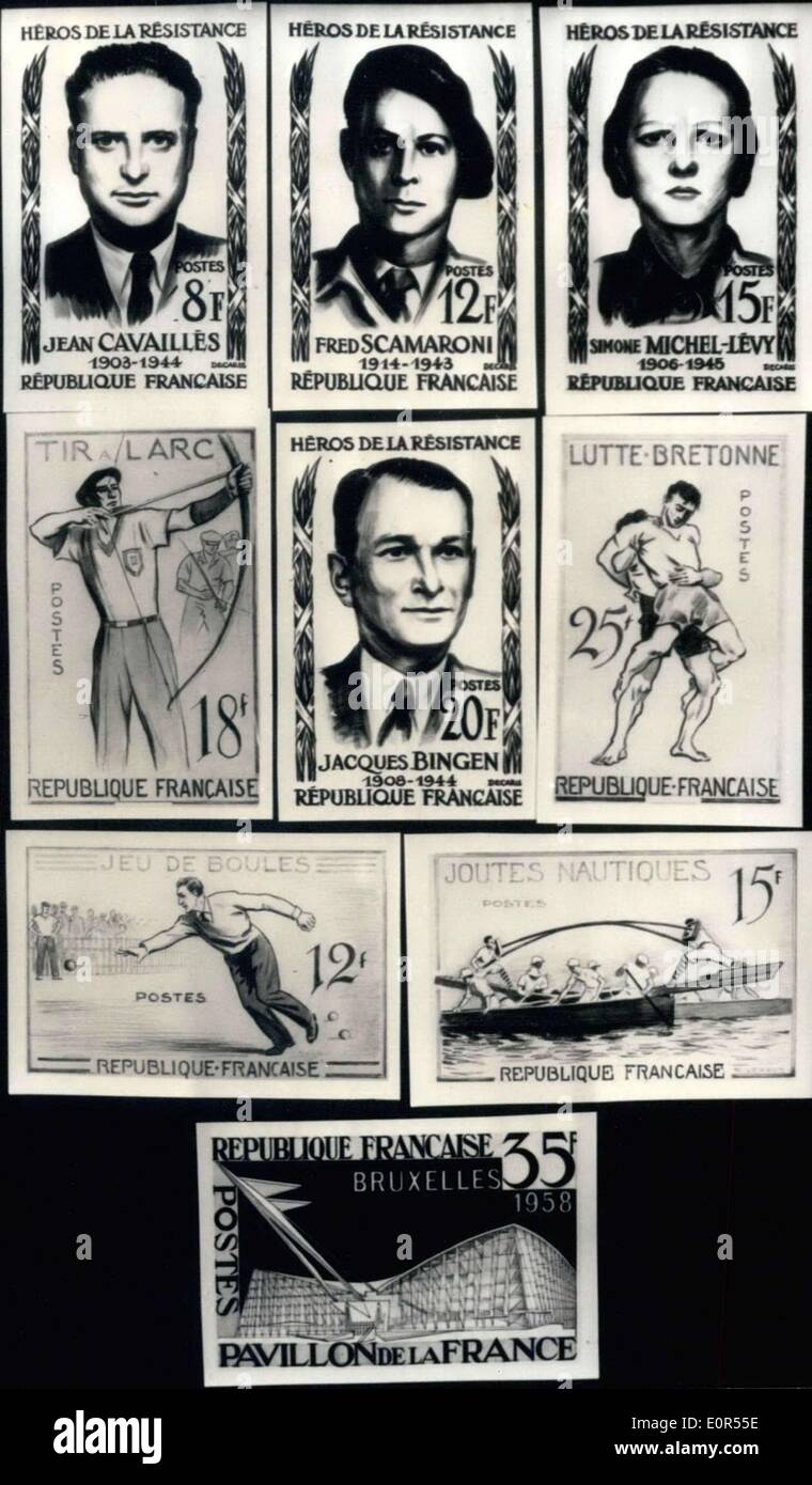 12 février 1958 - nouvelle émission de timbres français pour l'Exposition de Bruxelles Banque D'Images