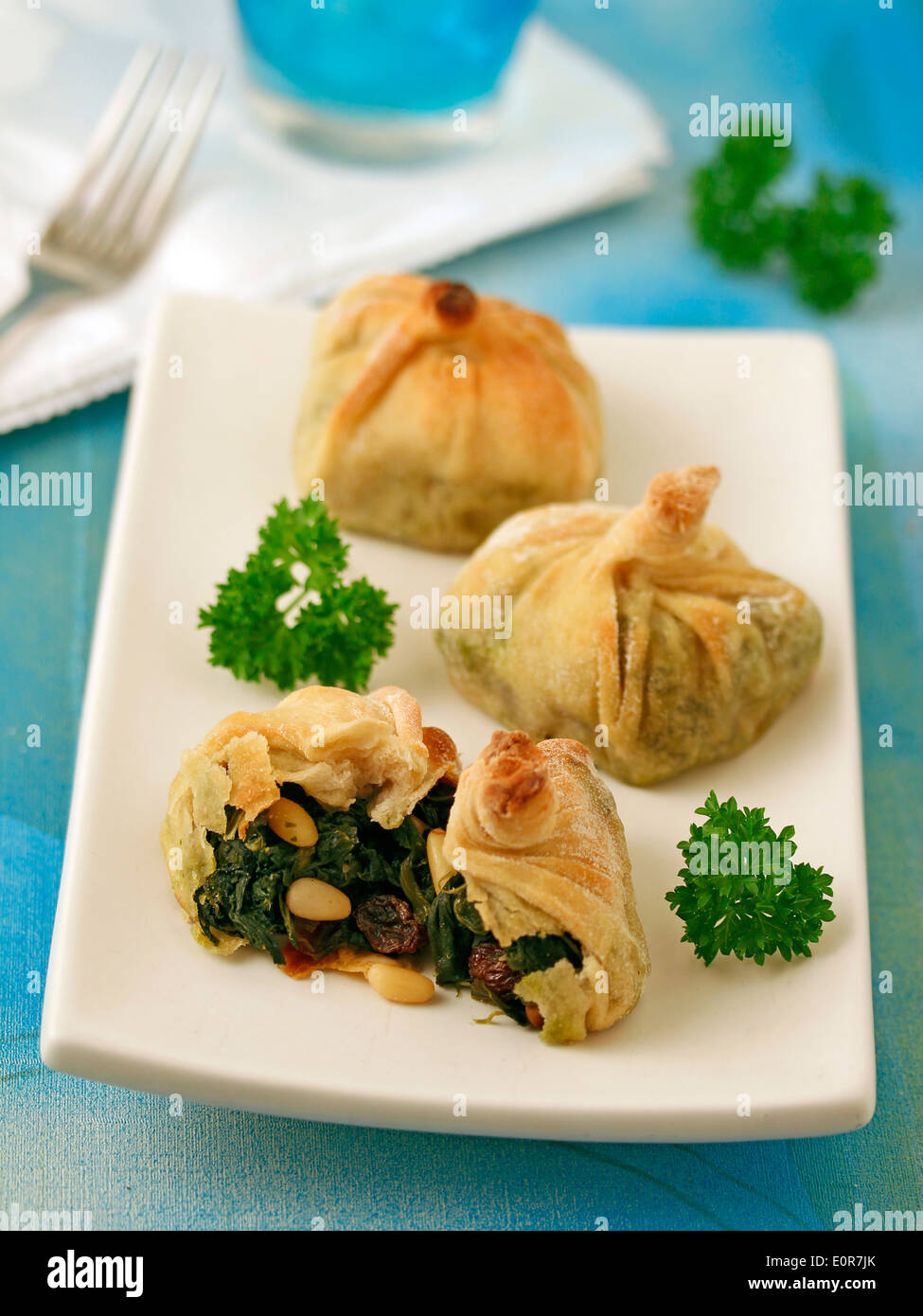 Sacs d'épinards. Recette disponible. Banque D'Images