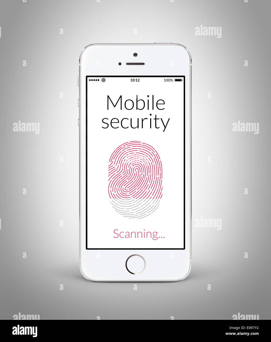 Vue de face directement smartphone moderne blanc avec la sécurité mobile la lecture des empreintes digitales sur l'écran Banque D'Images