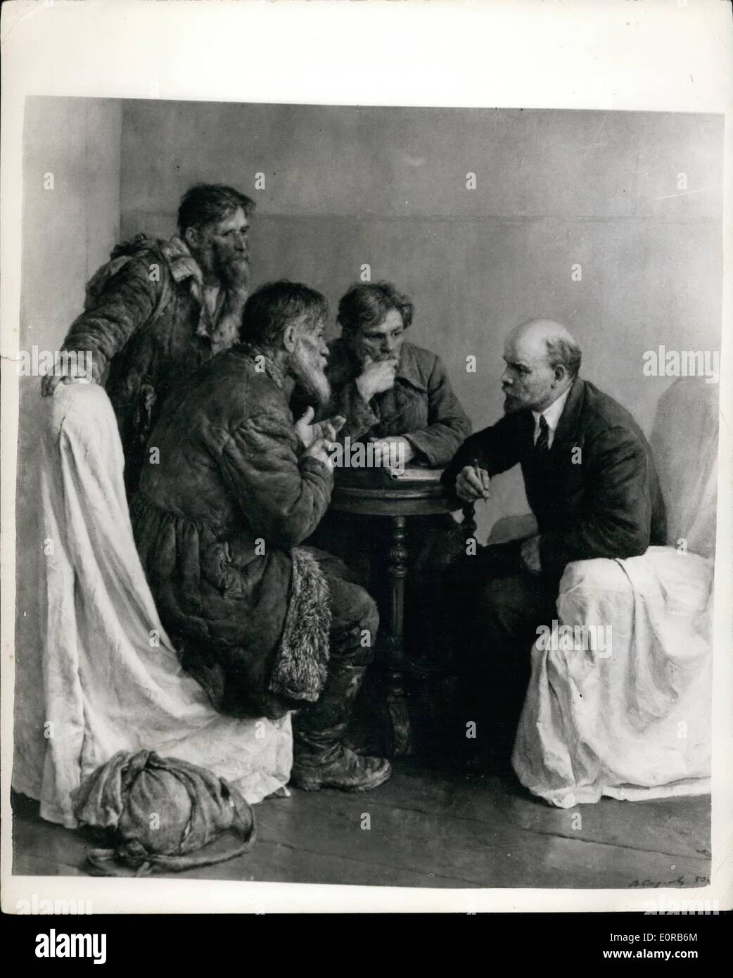 Le 12 décembre 1958 - Exposition d'art russe à Londres. Les délégués avec Lénine : une exposition d'œuvres d'artistes russes et soviétiques Banque D'Images