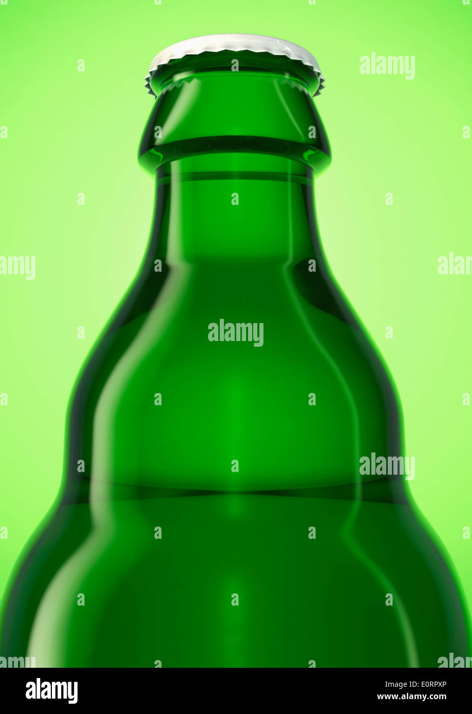 La bière verte bouteille avec bouchon sur un fond vert Banque D'Images