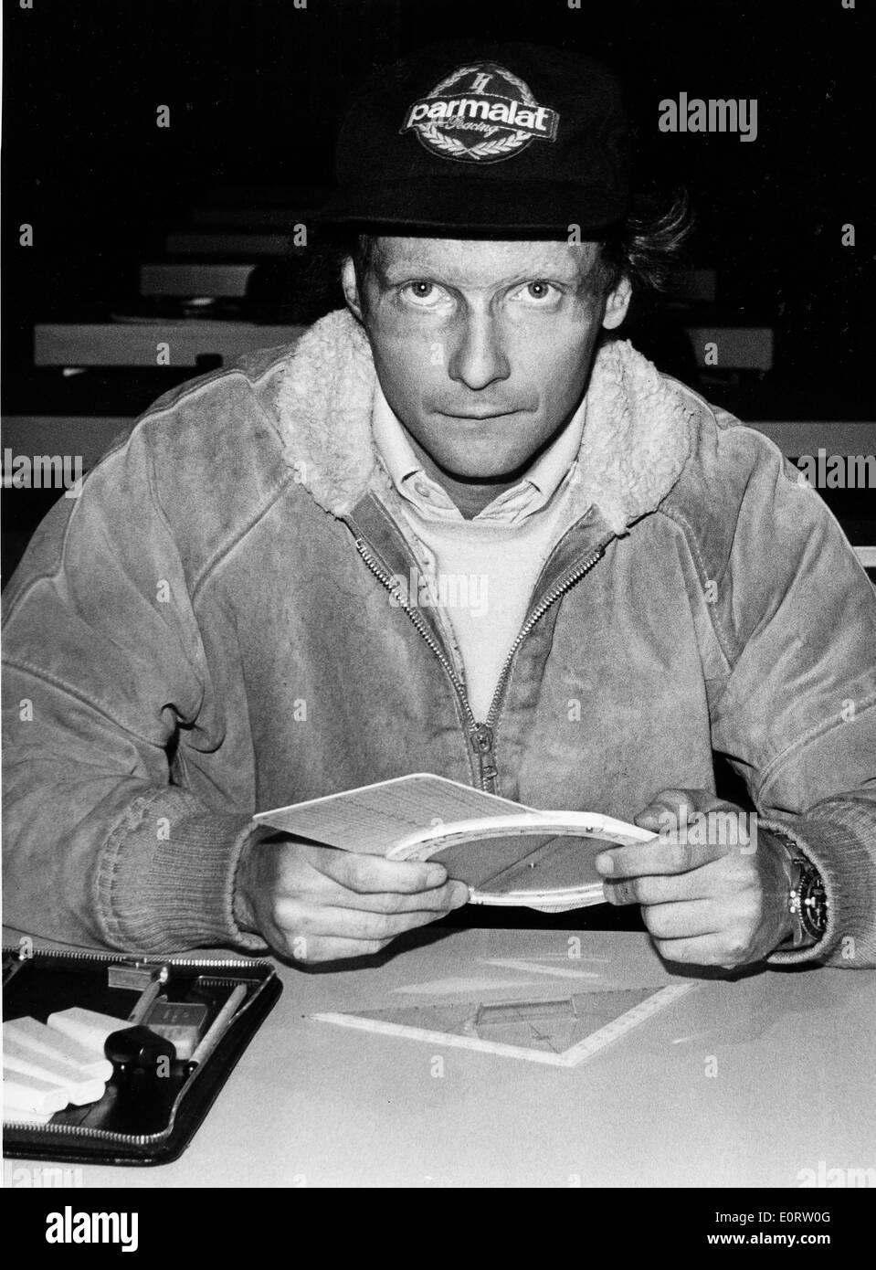 Racer Niki Lauda travaille sur projet Banque D'Images