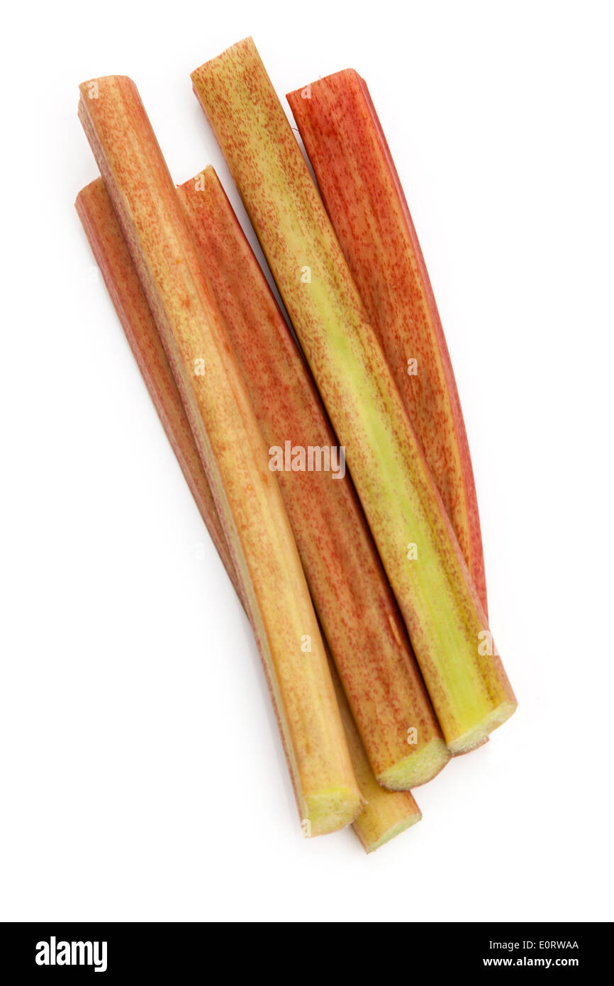 La rhubarbe crue isolated on a white background studio. Banque D'Images