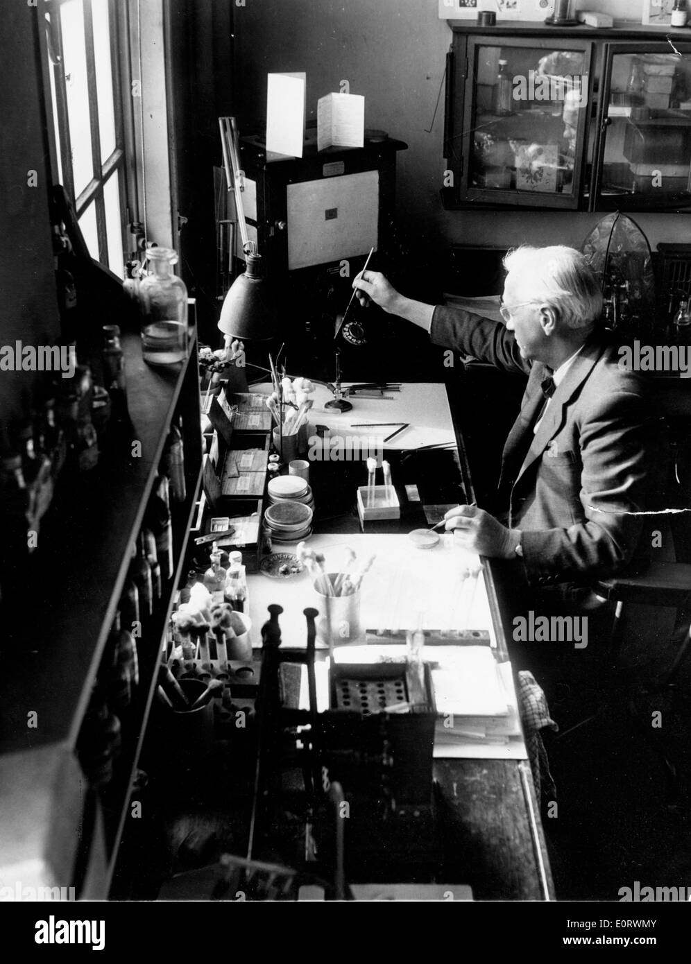 Alexander Fleming biologiste travaille dans son laboratoire Banque D'Images