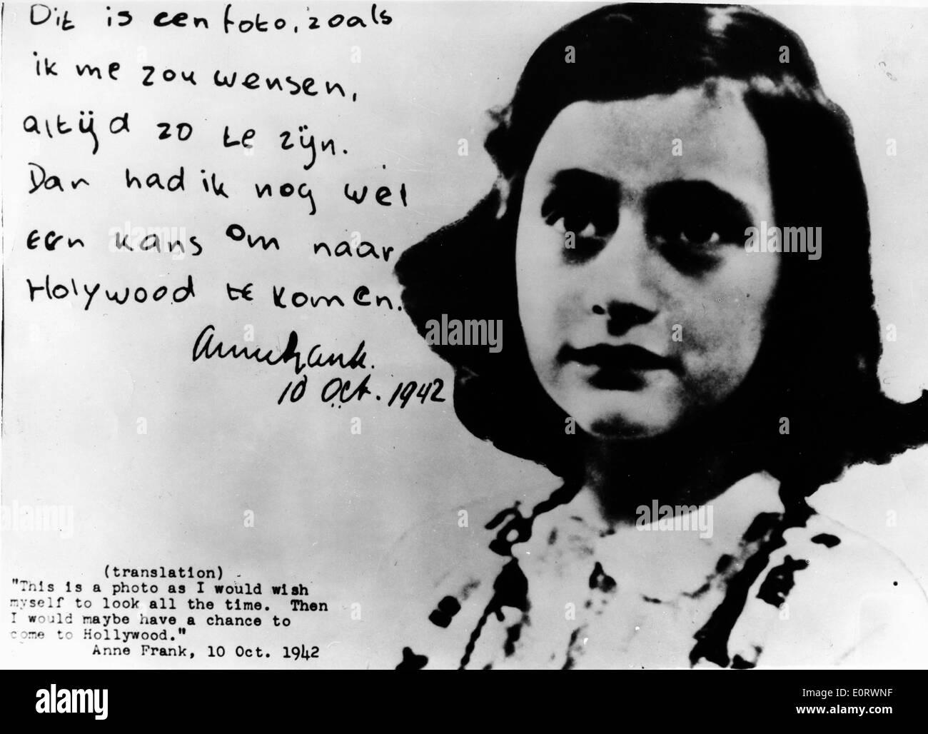 Extrait de le journal d'Anne Frank Banque D'Images