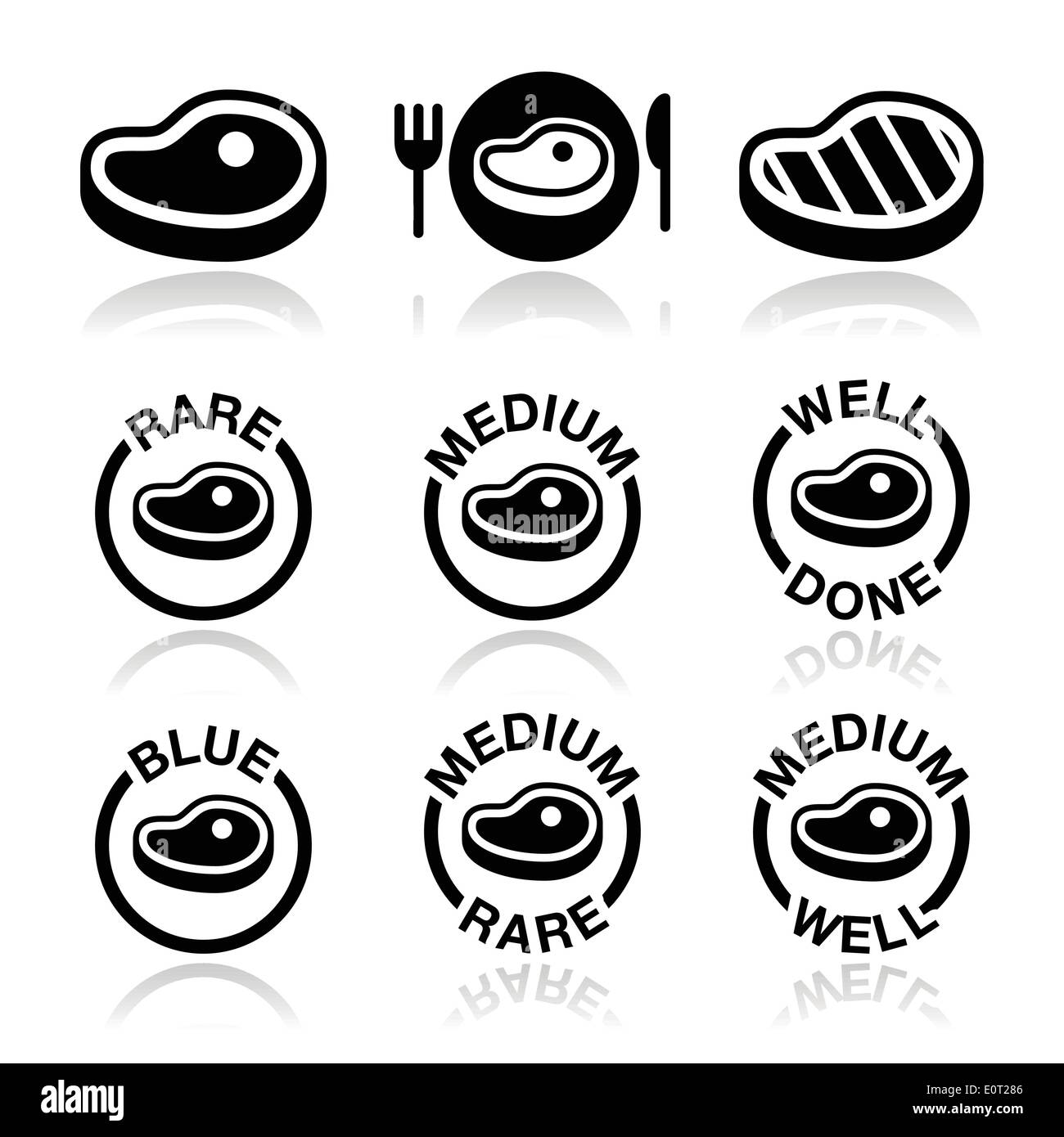 Steak - moyenne, rare, bien fait, grillé icons set Illustration de Vecteur