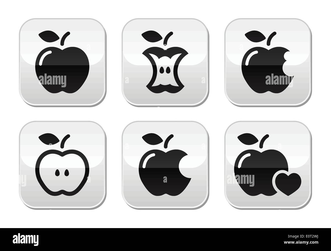 Apple, Apple core, mordu, la moitié des boutons de vectot Illustration de Vecteur