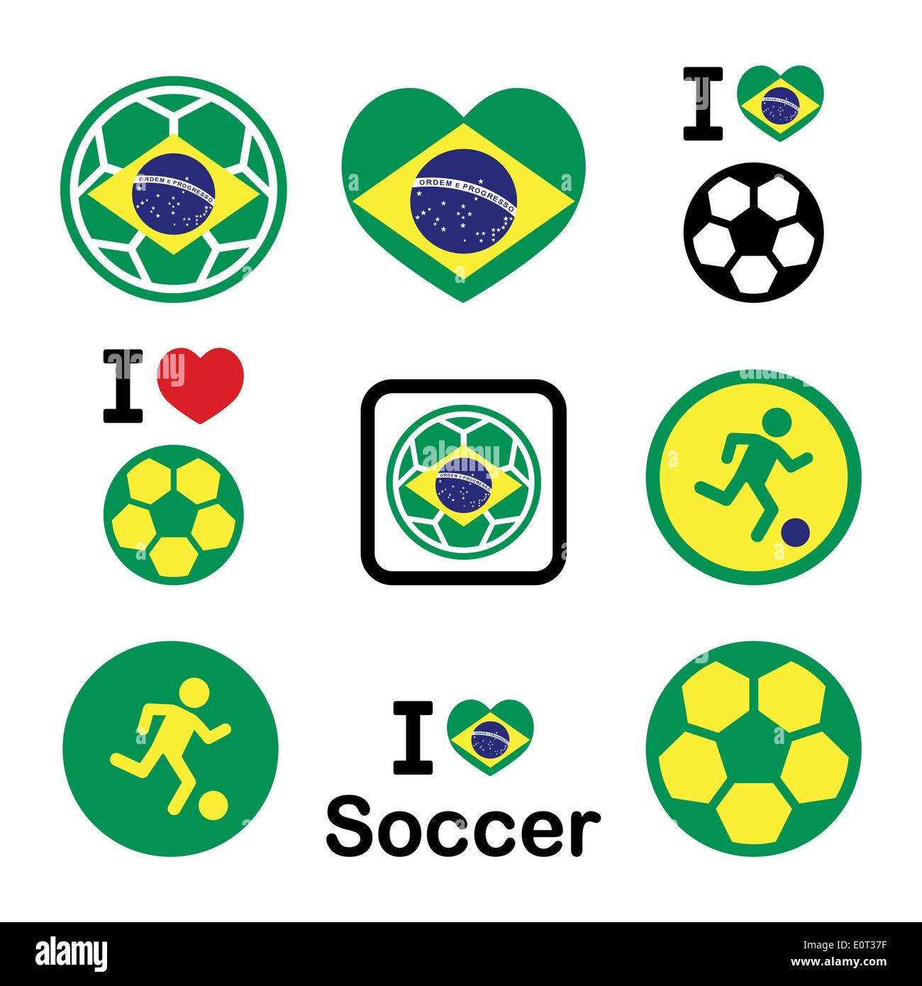 Drapeau brésilien, football ou soccer ball icons set Illustration de Vecteur