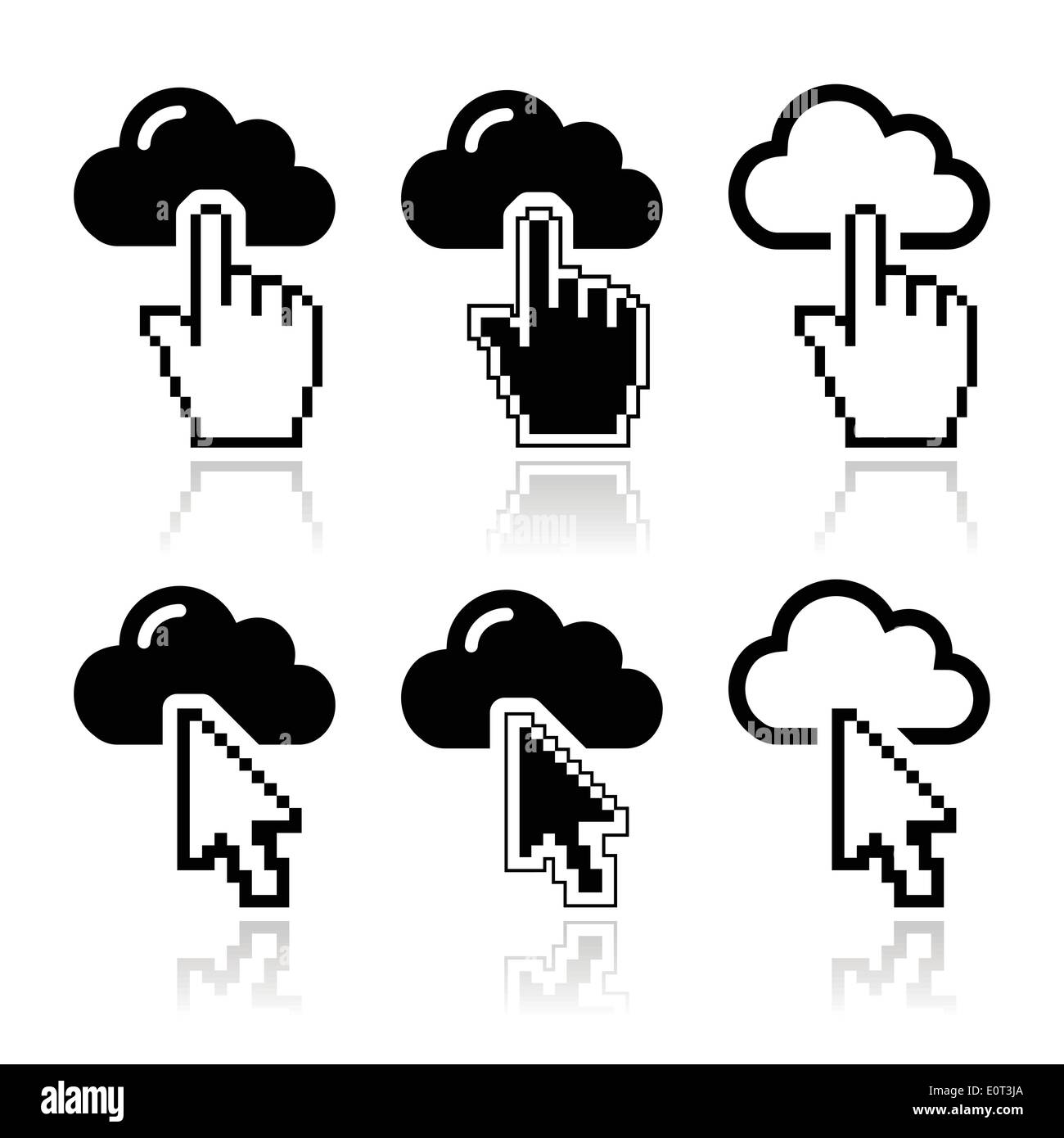 Cloud avec curseur flèche et main icons set Illustration de Vecteur