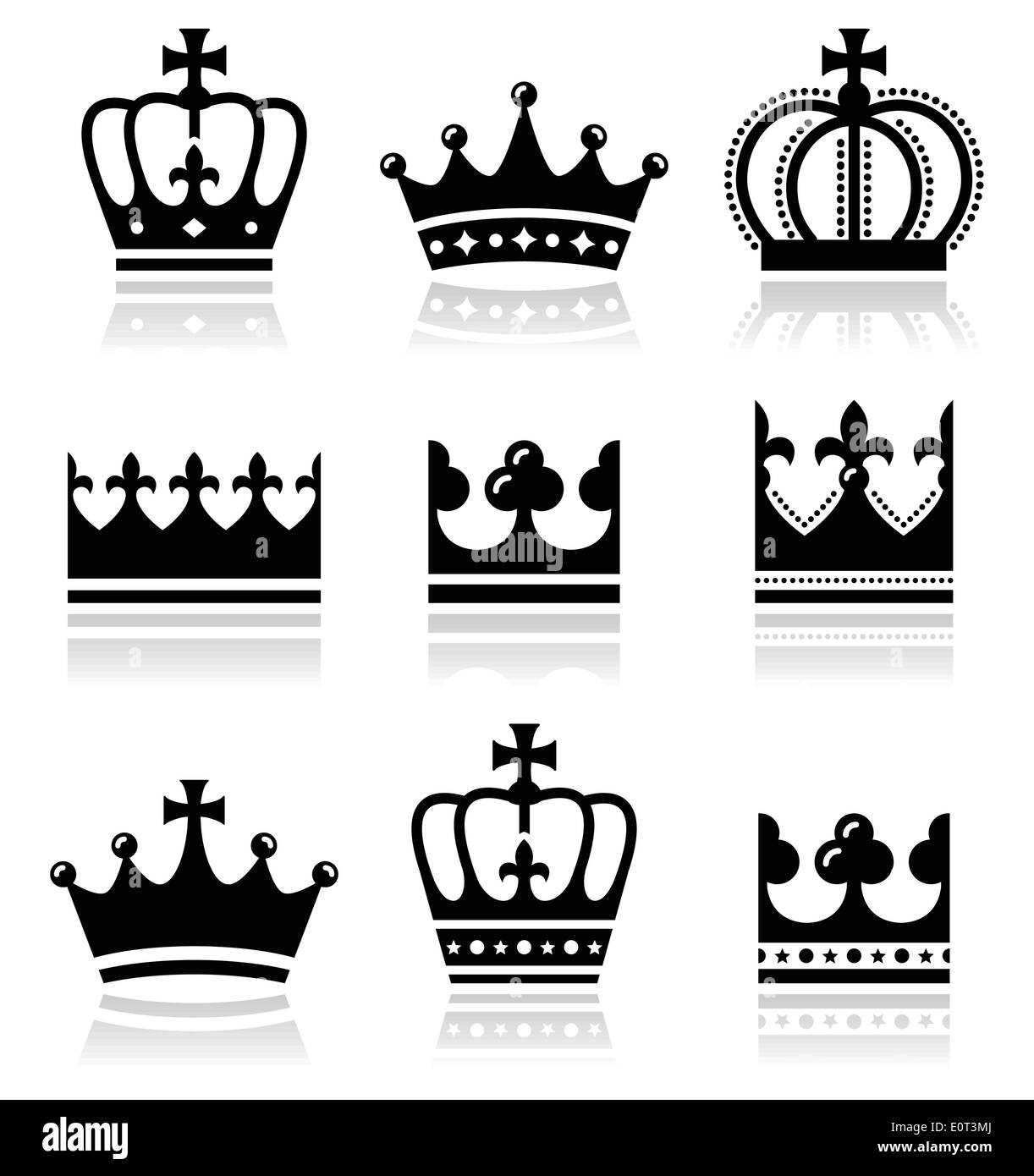 Couronne, famille royale icons set Illustration de Vecteur