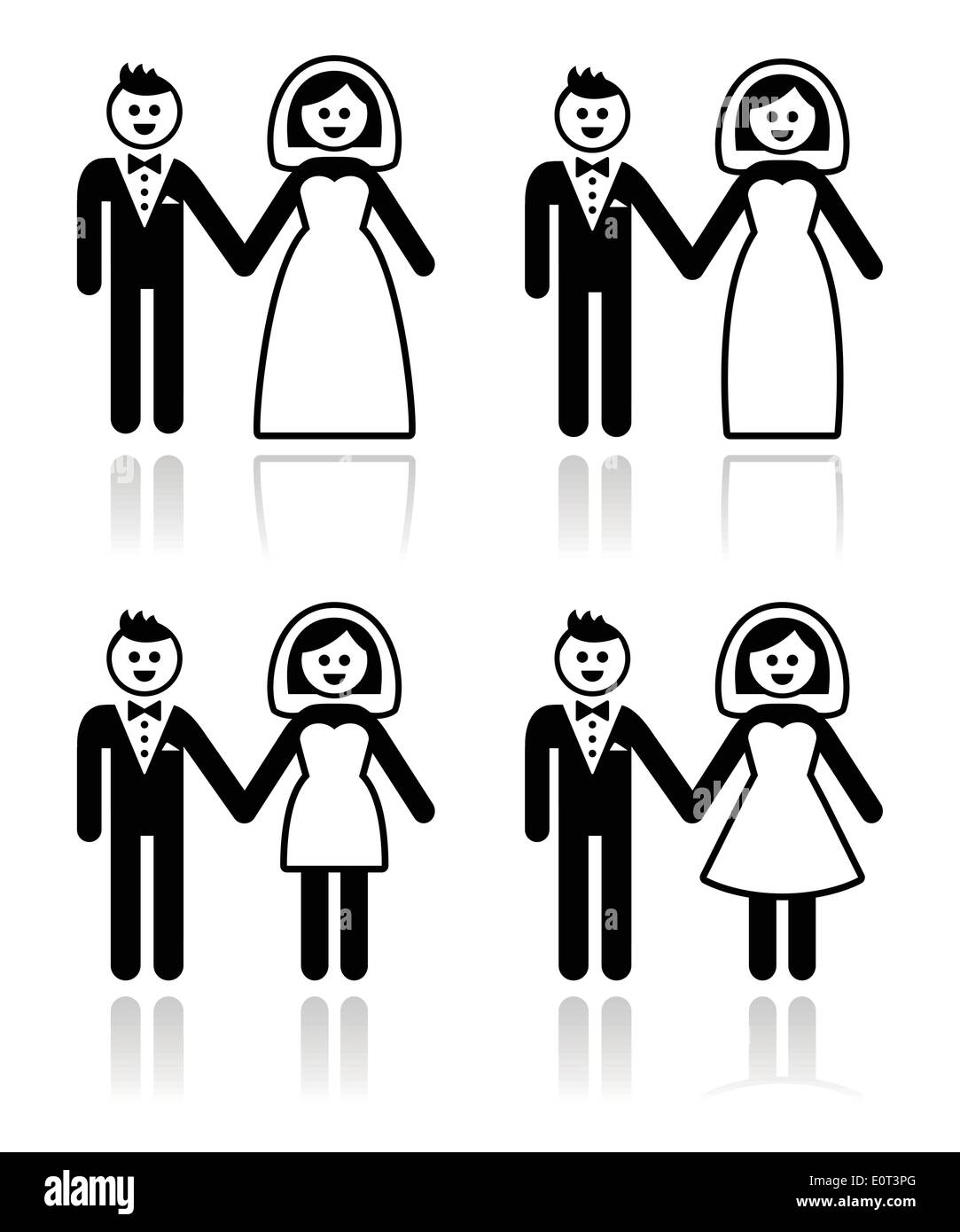 Mariage, couple marié, mariée et le marié icons set Illustration de Vecteur
