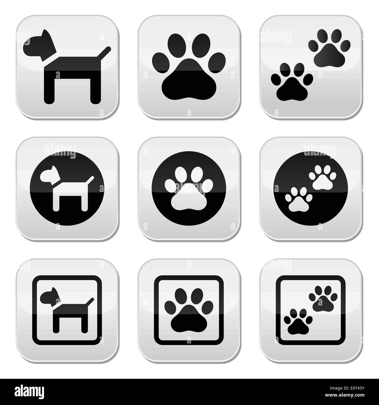 Empreintes de pattes de chien, jeu de boutons vectoriels Illustration de Vecteur