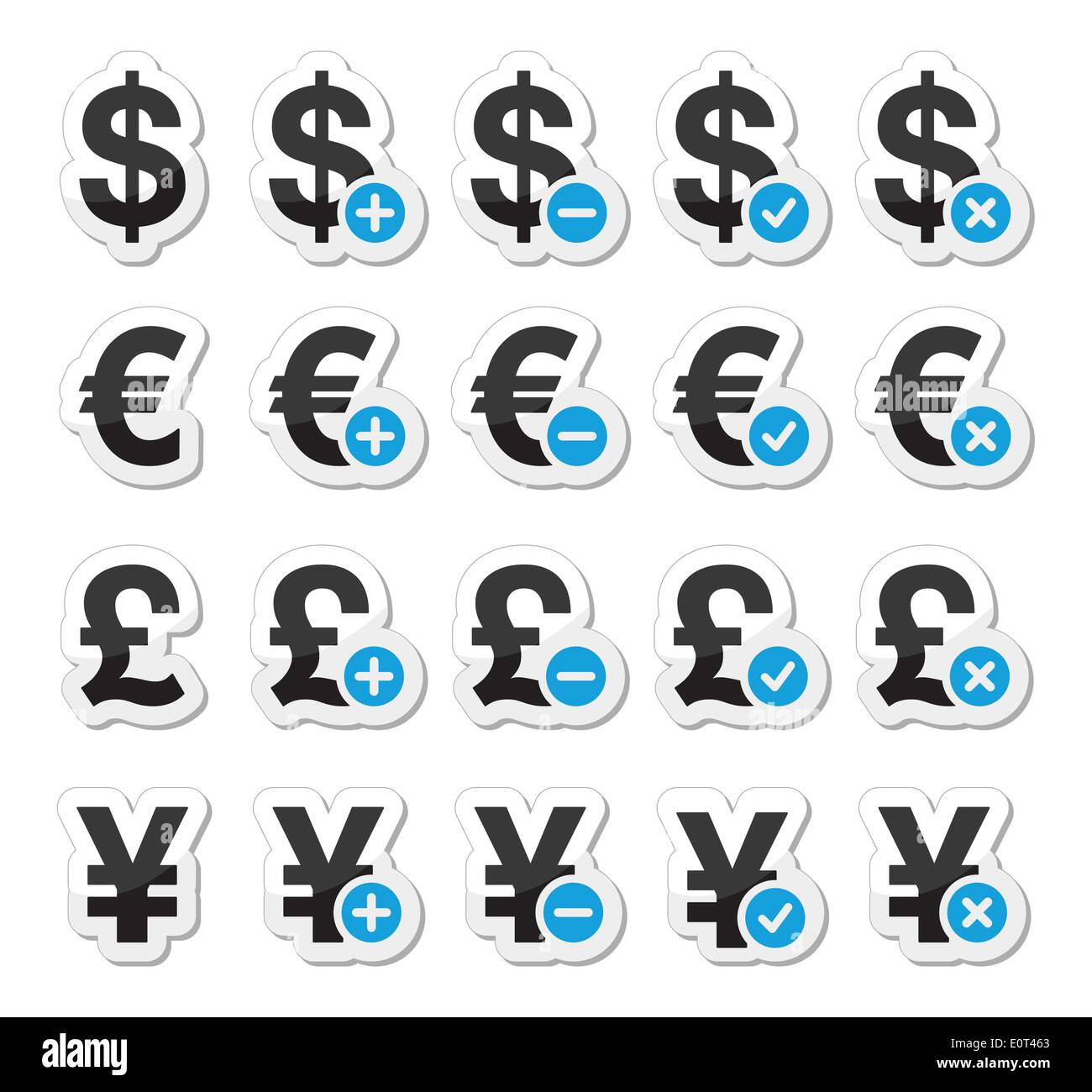 Service icons set - dollar, euro, yen, livre Illustration de Vecteur