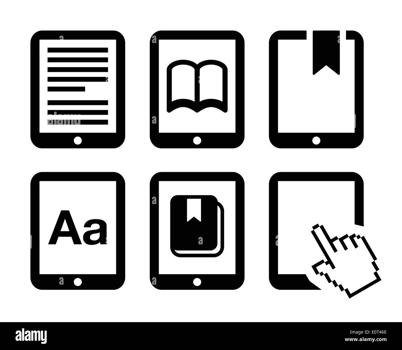 E-book reader, e-reader vector icons set Illustration de Vecteur
