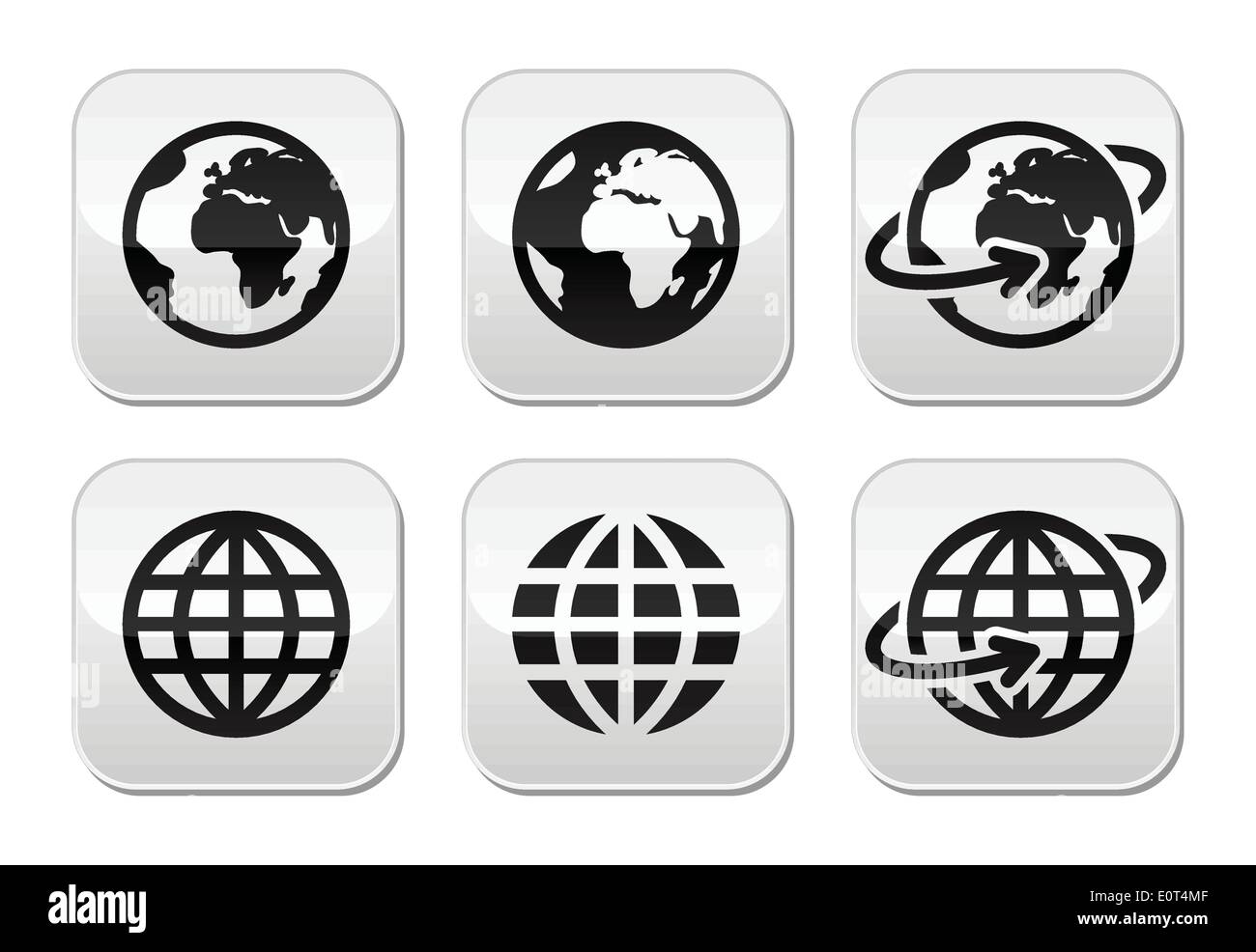 Planète terre avec mains vector icons set avec réflexion Illustration de Vecteur