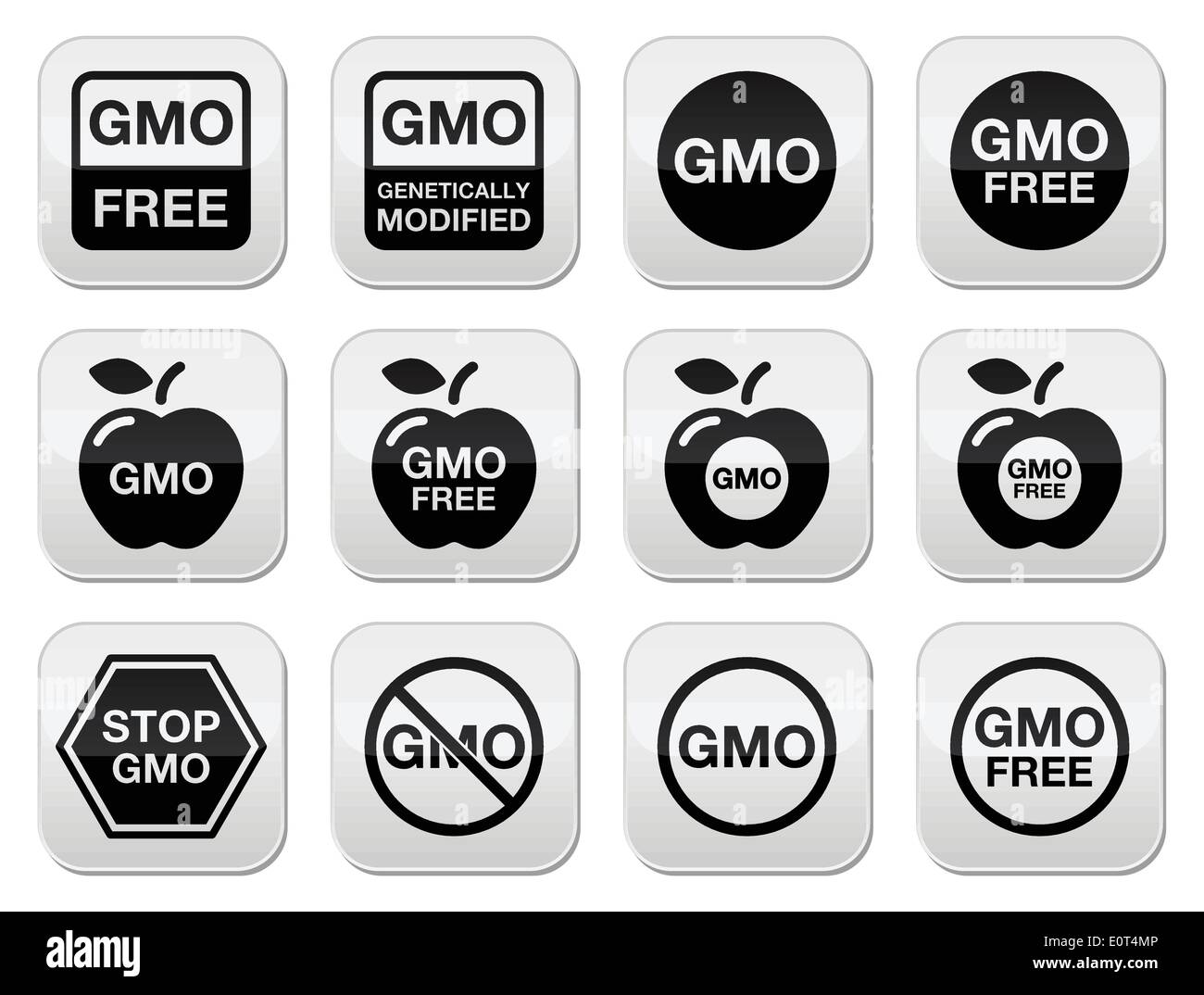 Les OGM, pas d'OGM ou sans OGM icons set Illustration de Vecteur