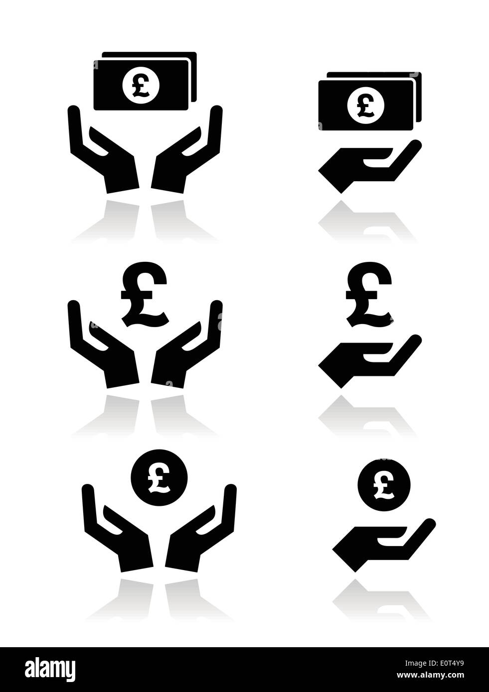 La main de pound billet, coin vector icons set Illustration de Vecteur