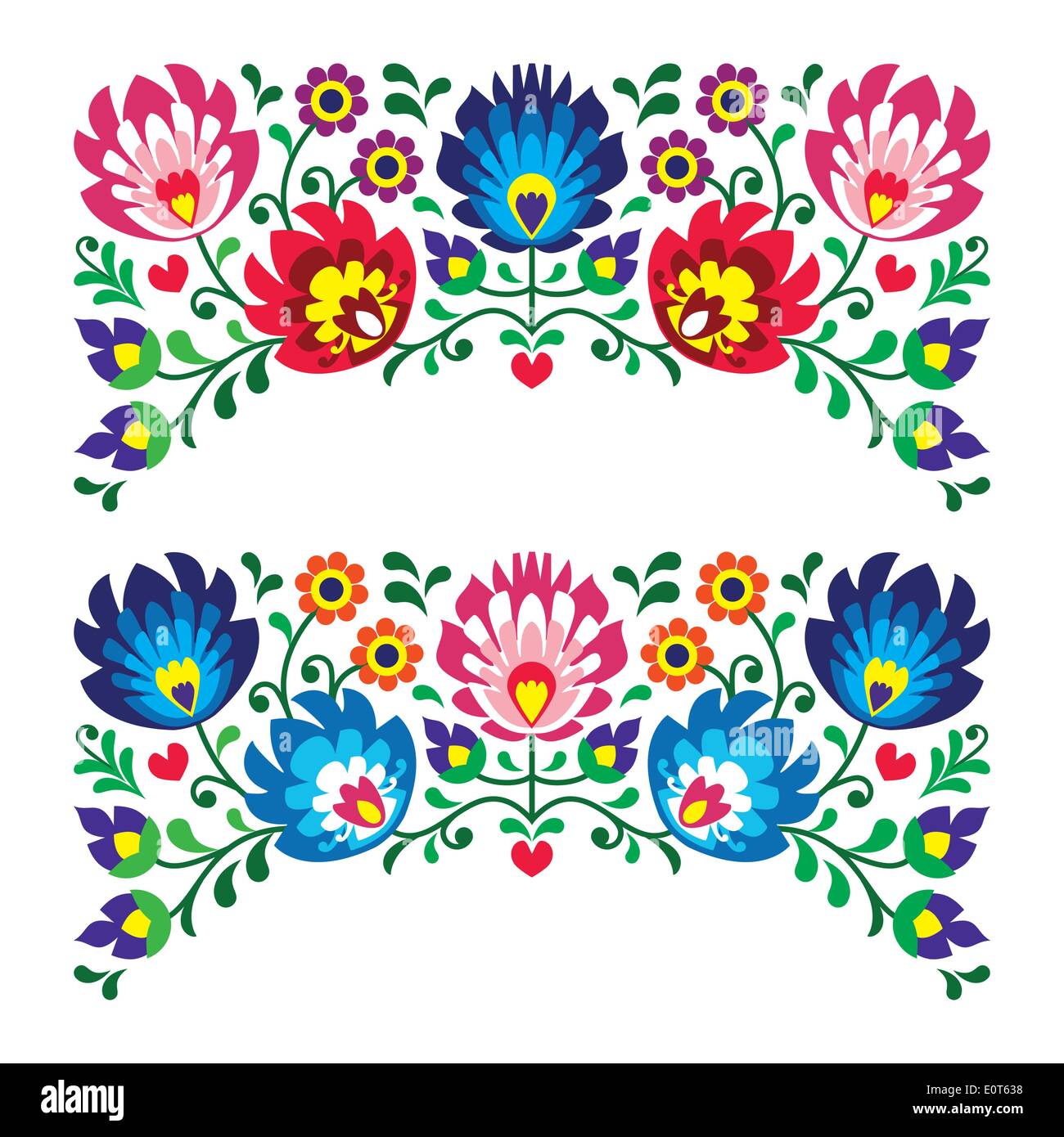 Polish folk art floral pour les motifs de broderie - carte wzory lowickie wycinanki, vecteur traditionnel sous forme de modèle Pologne - isolat style papier découpé Illustration de Vecteur