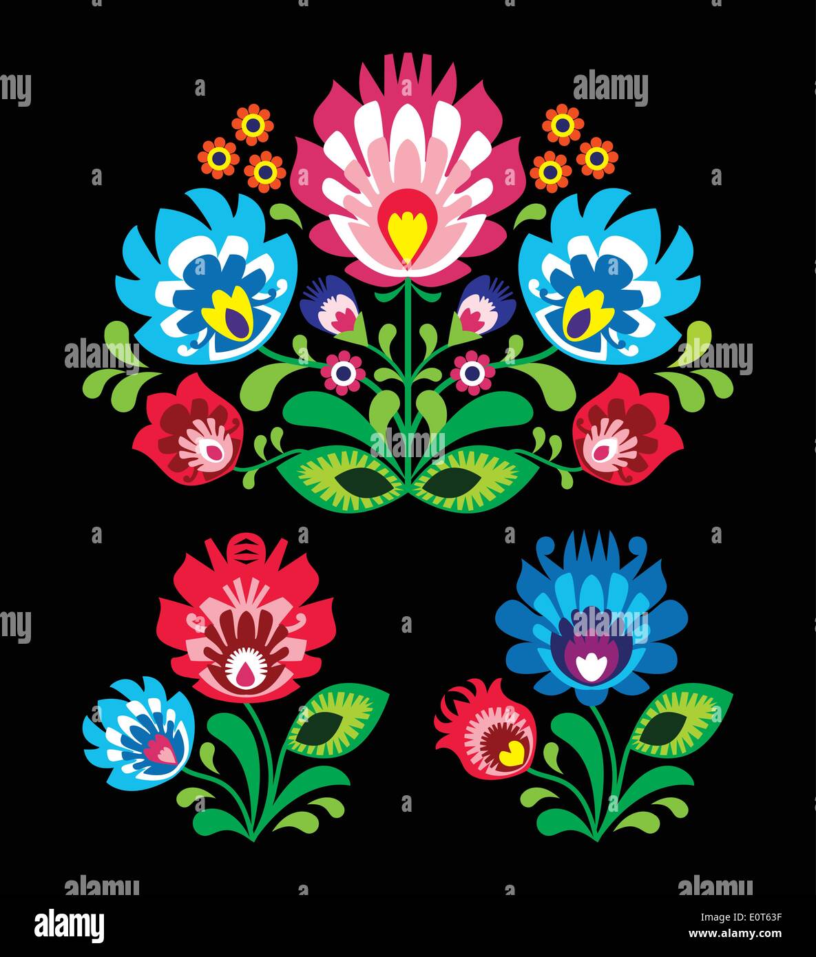 Polish folk floral motif de broderie sur noir - wzor lowicki Illustration de Vecteur