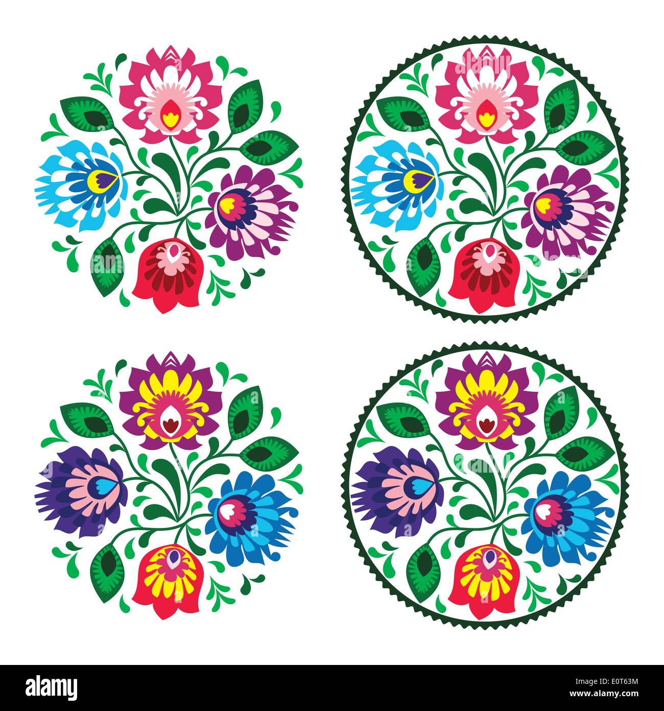 Broderie ronde ethnique avec des fleurs - motif vintage traditionnel de la Pologne Illustration de Vecteur