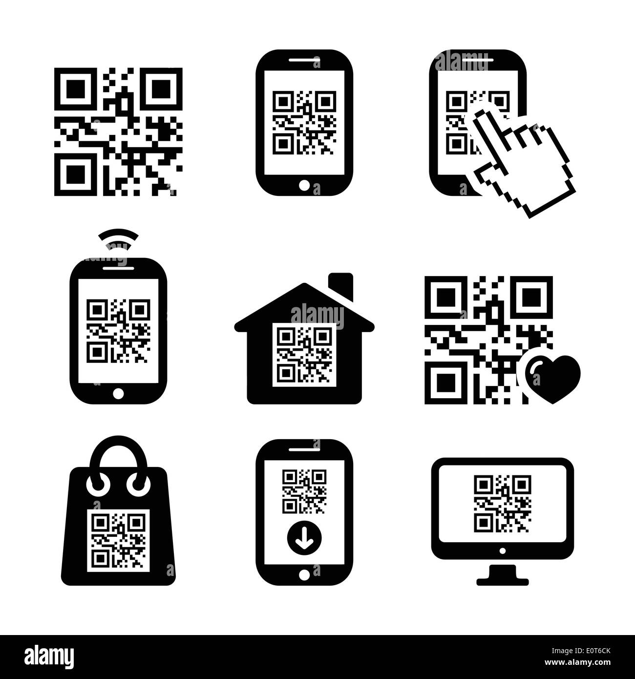 QR code sur téléphone portable icons set Illustration de Vecteur