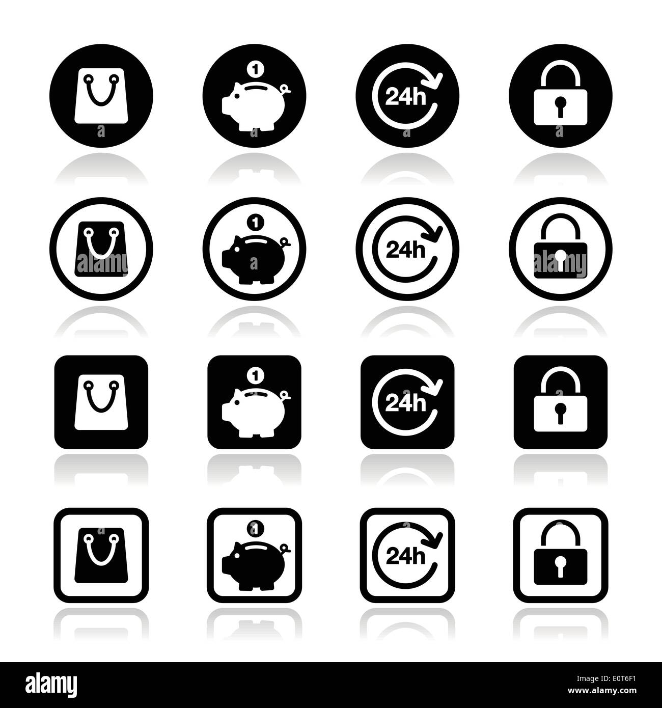 Shopping icons set - compte, enregistrer, 24h, panier Illustration de Vecteur