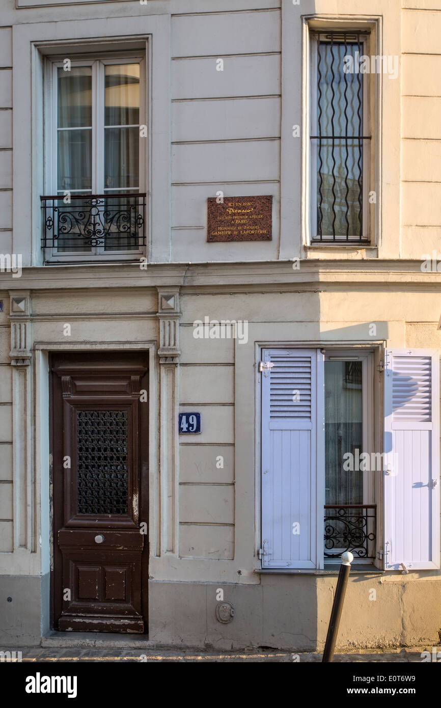 La porte de l'atelier de Pablo Picasso à Montmartre, Paris France Banque D'Images