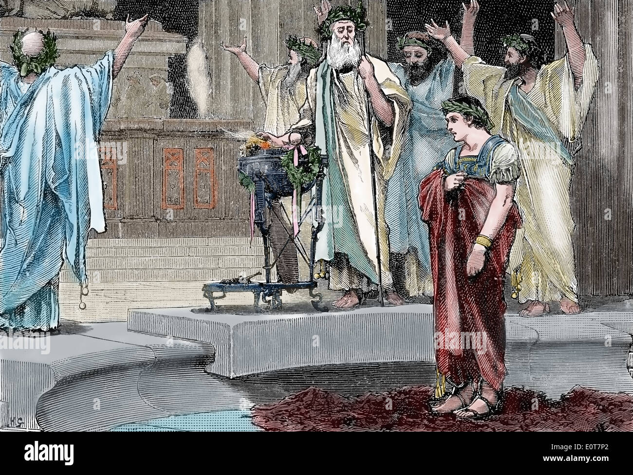 Alexander Grand visiter le temple d'Amon. L'Égypte. 4ème siècle avant J.-C.. La gravure. 19e siècle. Banque D'Images
