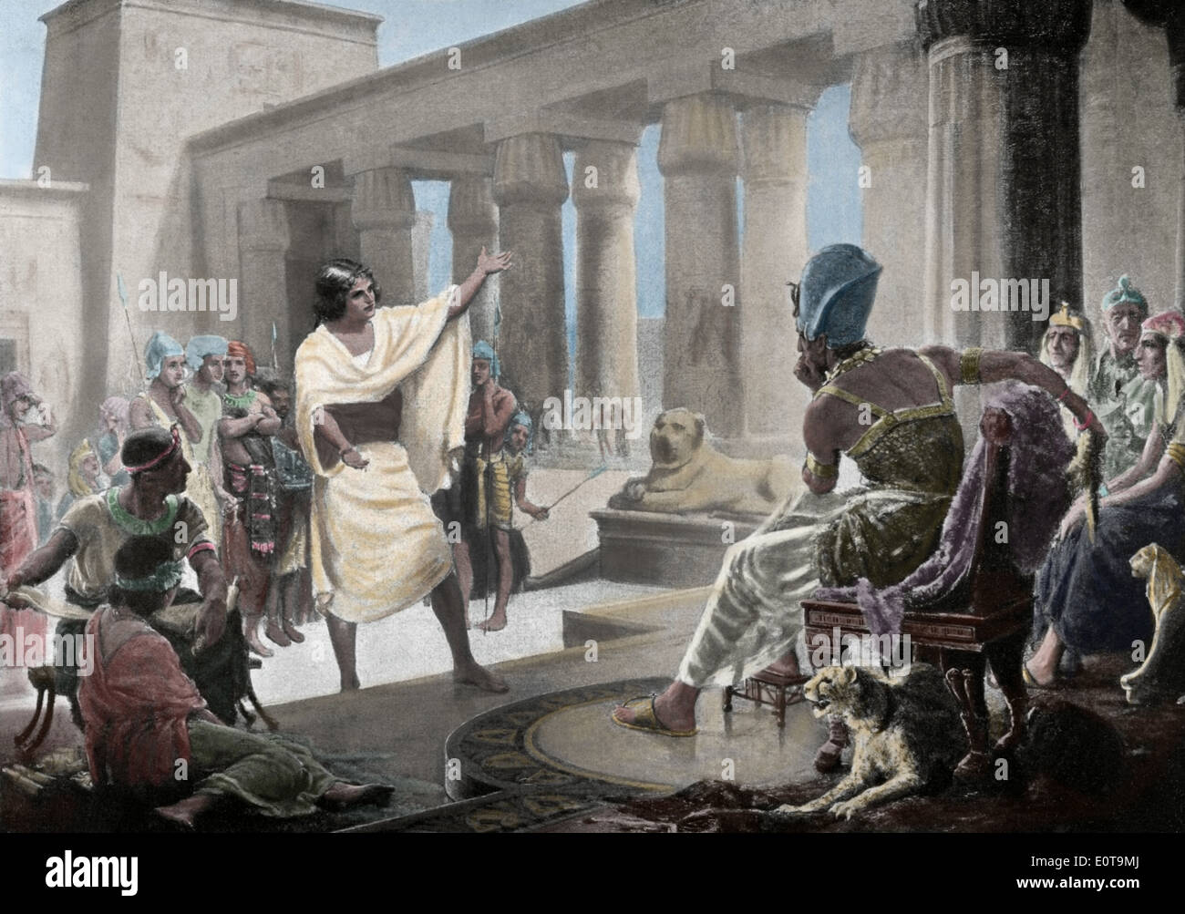 Joseph interprète les rêves du pharaon. Genèse 41:25-26. 19e siècle. Gravure en couleur. 'Historia de la Naciones'. Banque D'Images