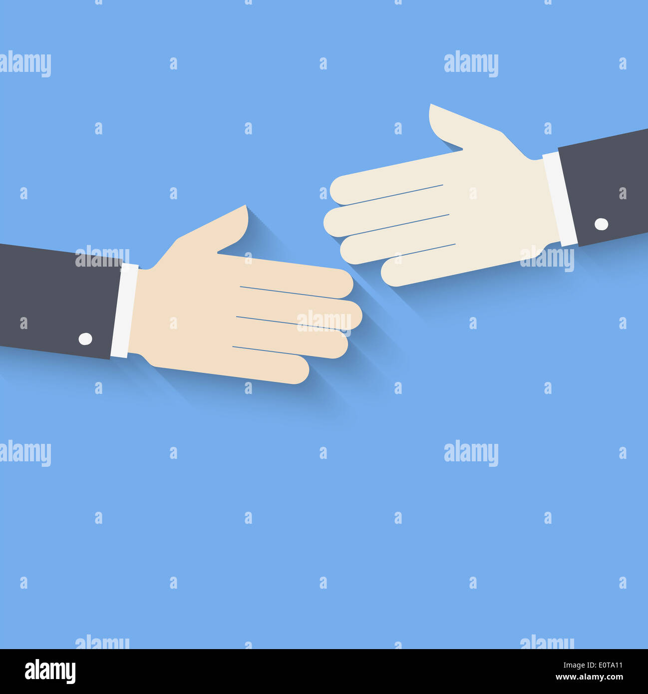 Modèle plat mains. Concept de partenariat. Handshake sur fond bleu. Vector illustration Banque D'Images