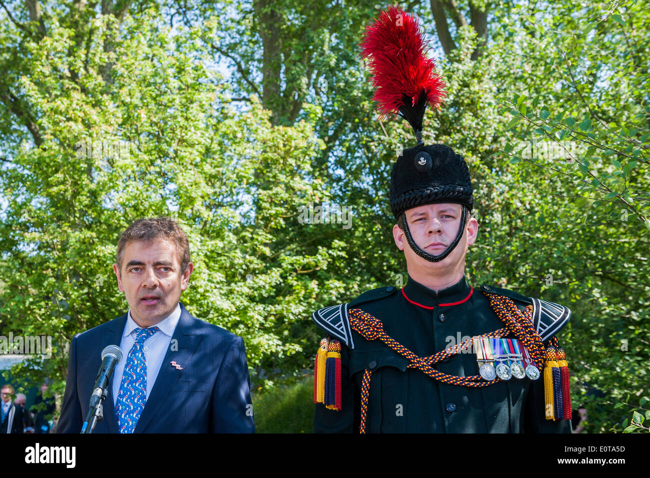 Rowan Atkinson sur le No Man's Land:ABF le soldat le jardin. La Chelsea Flower Show 2014. Le Royal Hospital, Chelsea, London, UK. Banque D'Images