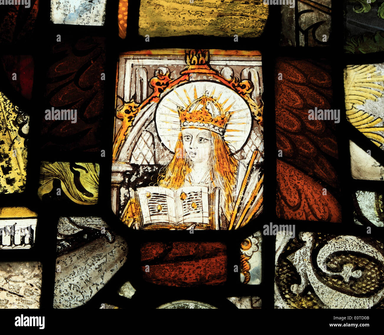 Vitrail médiéval, Sainte-ursule à Burnham Deepdale, Norfolk, England UK English glass Banque D'Images
