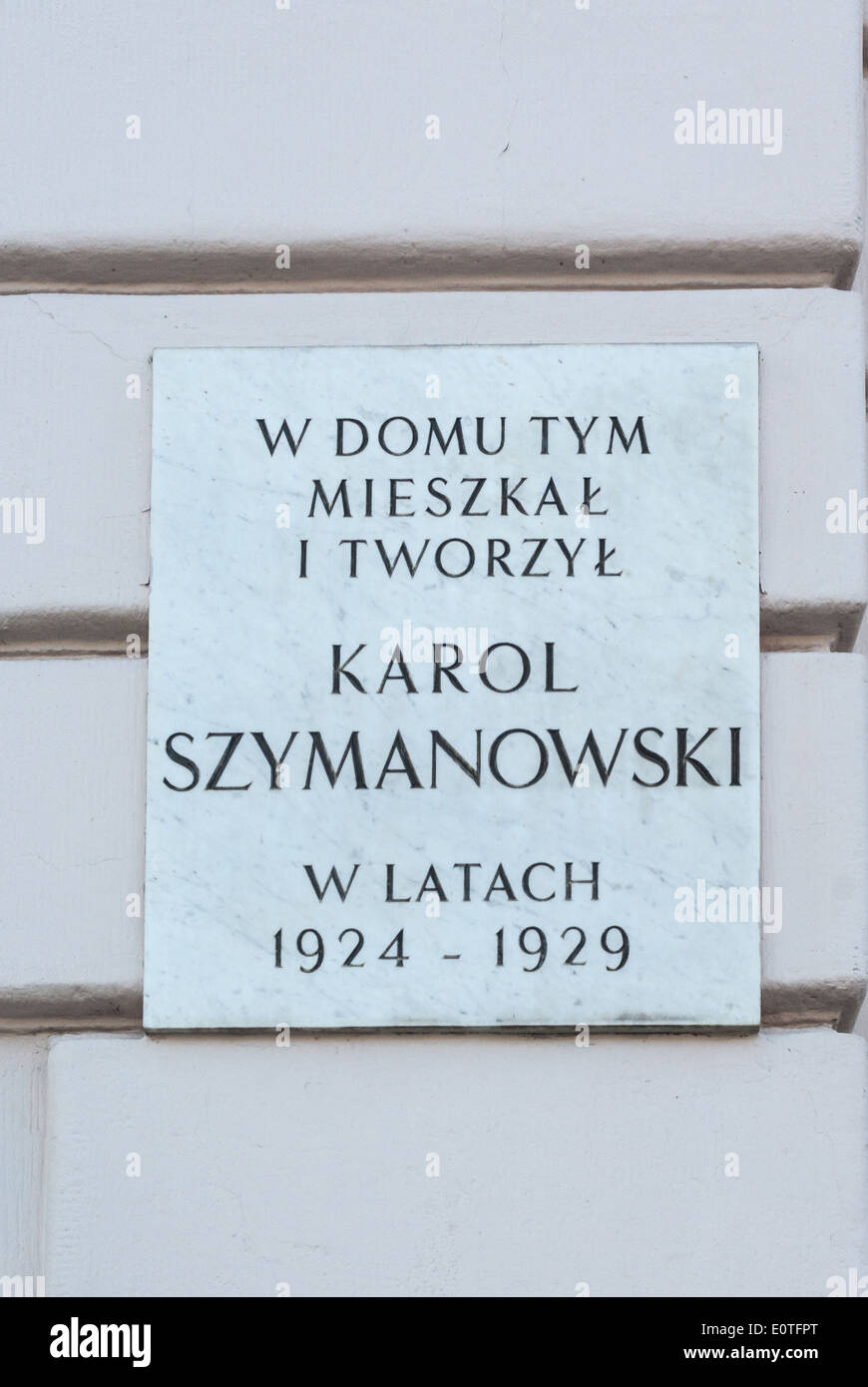 Plaque à la mémoire de Karol Szymanowski, 47 rue Nowy Swiat, Varsovie, Pologne Banque D'Images