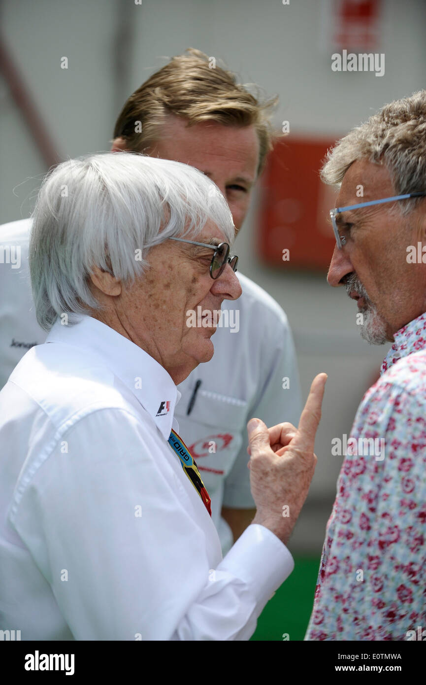 La formule un Grand Prix d'Espagne 2014 ---- Patron de Formule 1 Bernie Ecclestone (GBR) et Eddie Jordan Banque D'Images