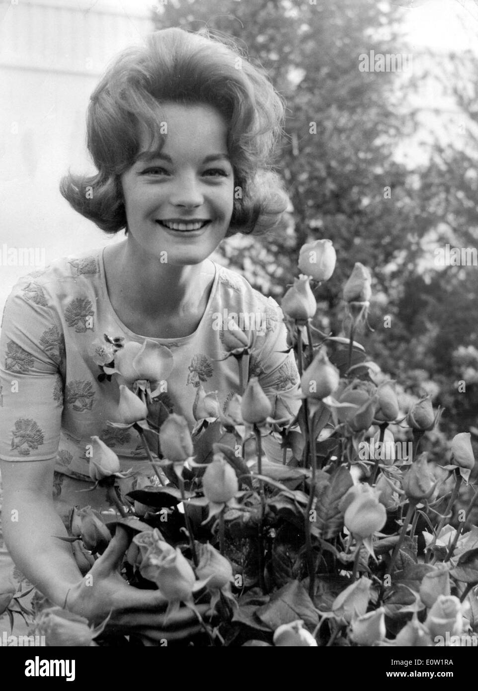 Actrice Romy Schneider la cueillette des fleurs Banque D'Images