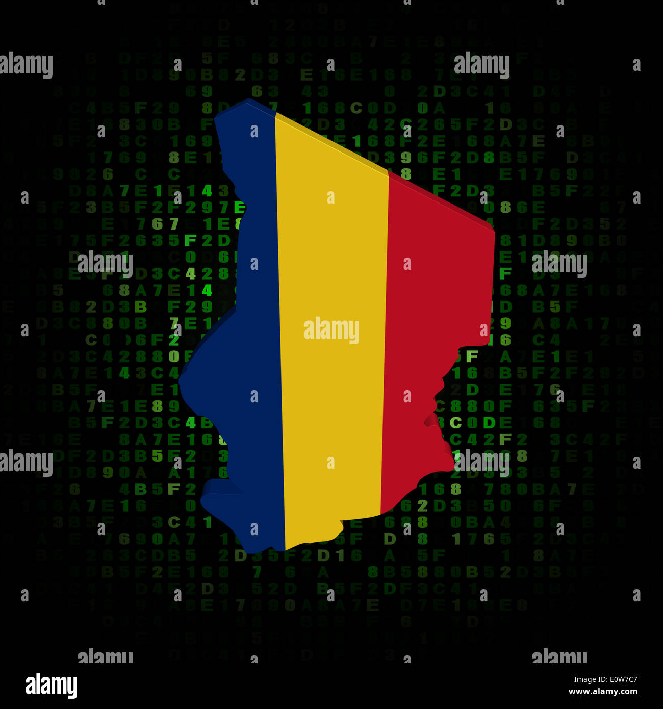 Carte du Tchad drapeau sur code hex illustration Banque D'Images
