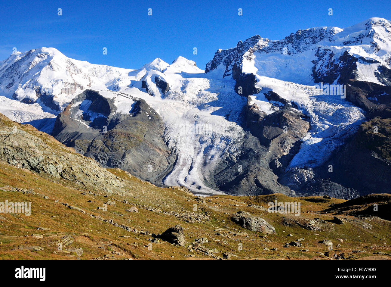 Breithorngletscher Schwärzegletscher et glaciers avec le sommet ouest de la montagne, 4478 m Lyskamm, Castor, Pollux, 4230 m Banque D'Images