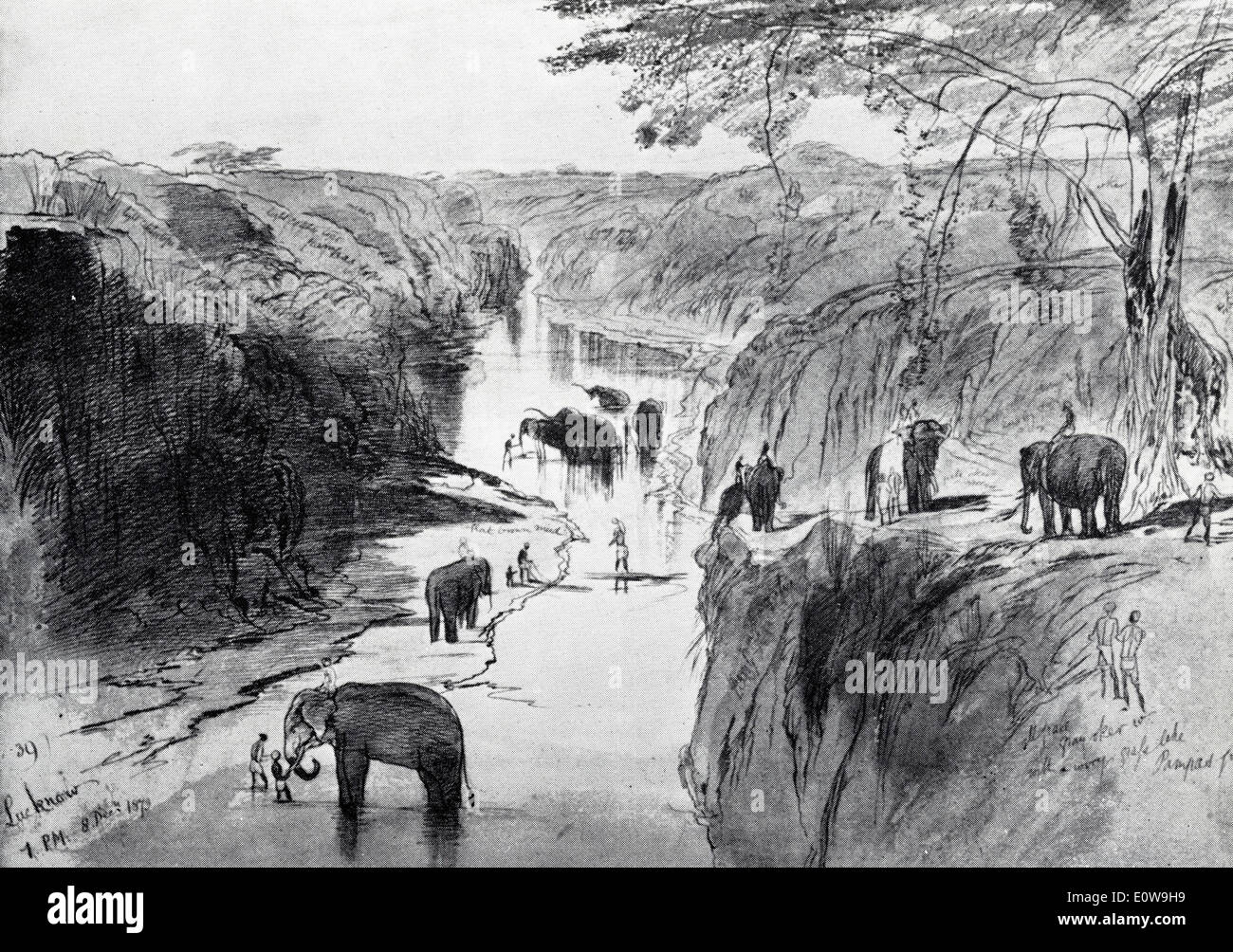 Scène à Lucknow 8 décembre 1873 de Edward Lear tour indien ( 1873 - 1875 ) Banque D'Images