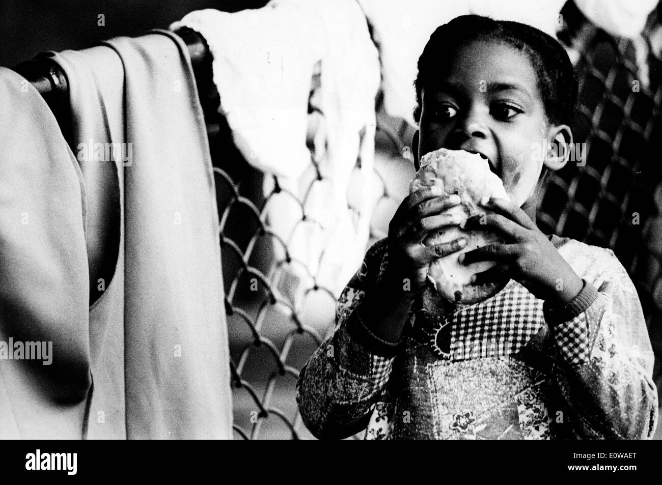 Fille de réfugiés cubains lèche à pâtisserie Orange Bowl Banque D'Images