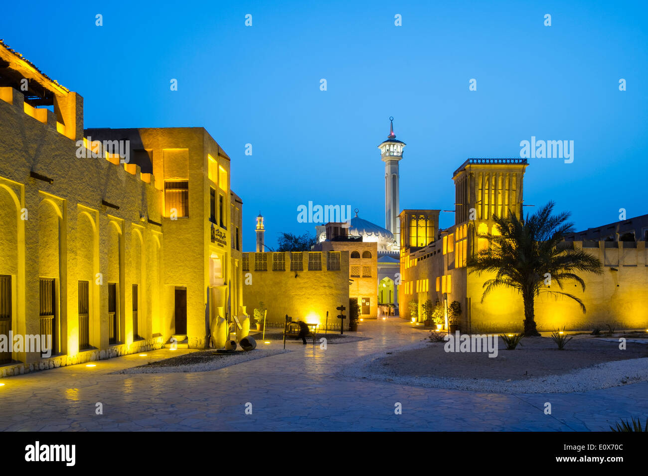 Bastakiya historique quart de nuit à Dubaï Émirats Arabes Unis Banque D'Images