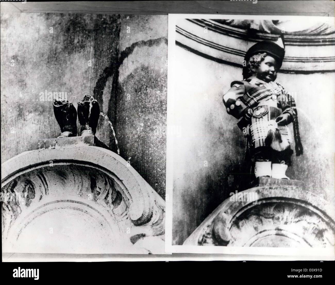 12 novembre 1965 - Manneken-Pis Statte volé : Le monde célèbre 335 ans statue, le Manneken-Pis à Bruxelles, a été rompu Banque D'Images