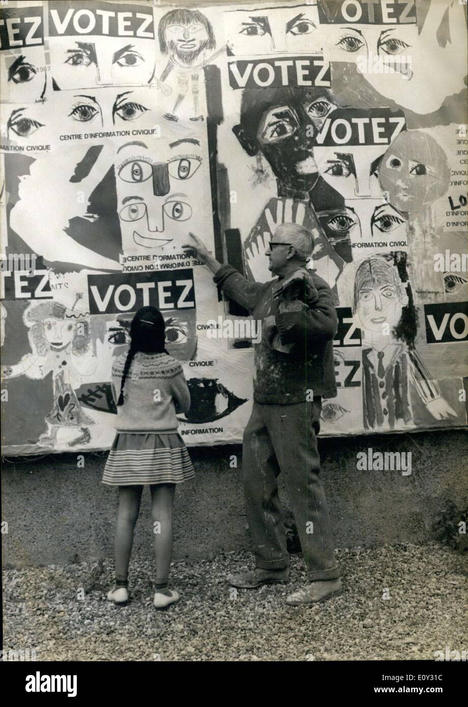 Juin 11, 1968 - Lorjou peintre expressionniste français avec Tableau Création Voter Apress. Banque D'Images