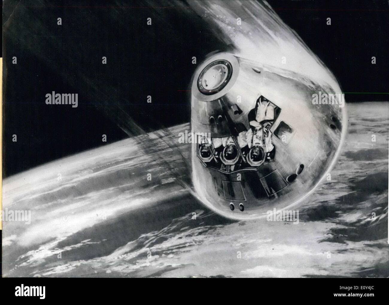 12 octobre 1968 - Cette illustration présente les trois membres de l'Apollo VII w : chef pilote Walter Schirra emporta 45 , PREMIER Copilo Banque D'Images