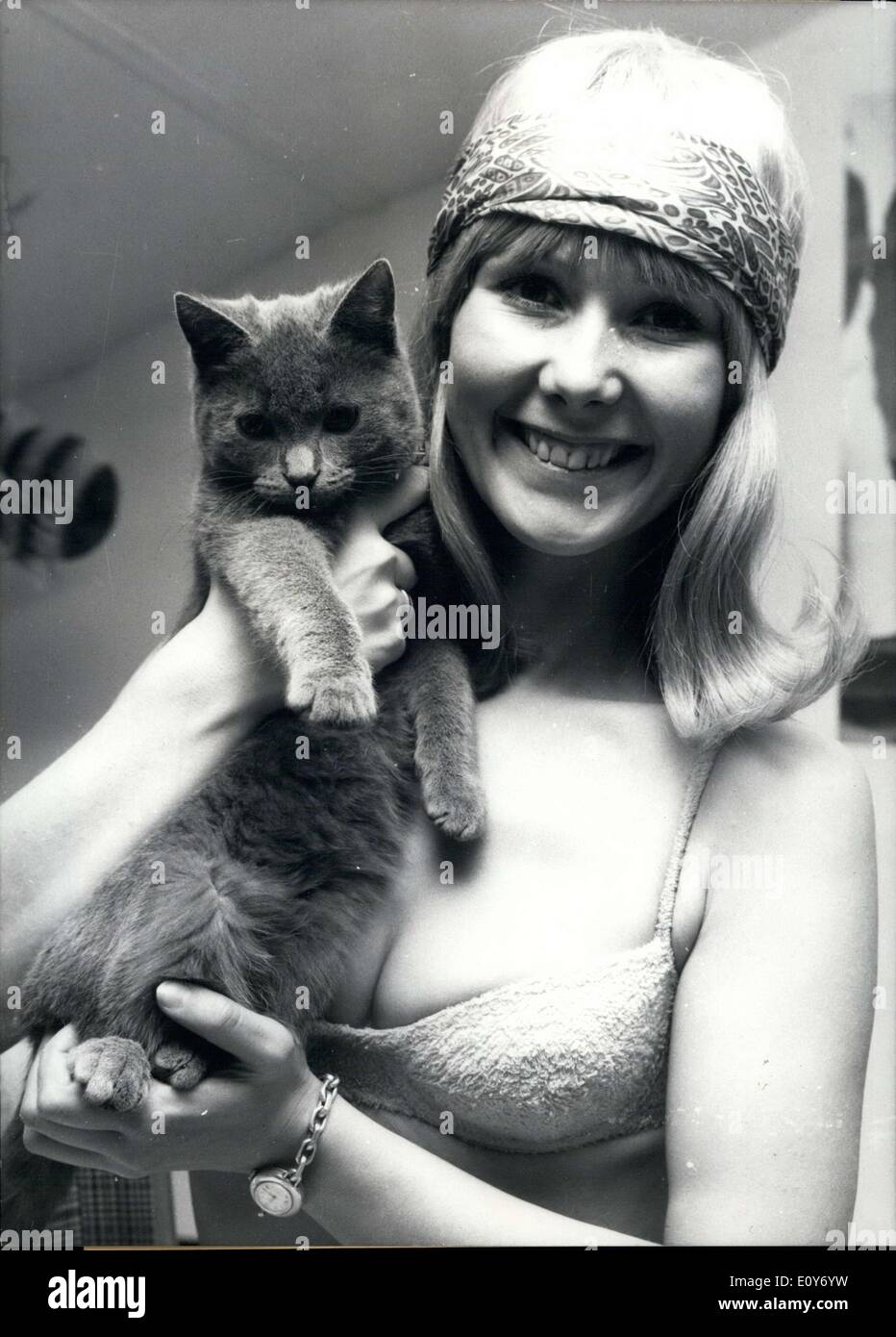 Mars 05, 1969 - illustré ici est le modèle Frankfurter Katrin Bender qu'elle verse de l'amour sur son de moins-que-happy partner Siam. Le modèle qui auraient aimé profiter de son copain avec elle lorsqu'elle voyage, mais parce qu'elle voyage beaucoup et à tant d'endroits, c'est tout simplement pas possible. Siam reste à la maison le mari de Bender. Banque D'Images