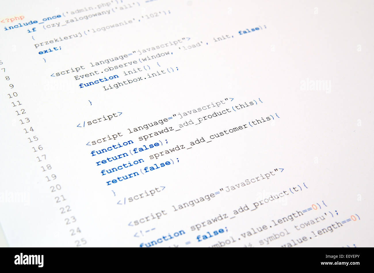 Code de langage javascript sur fond blanc Banque D'Images