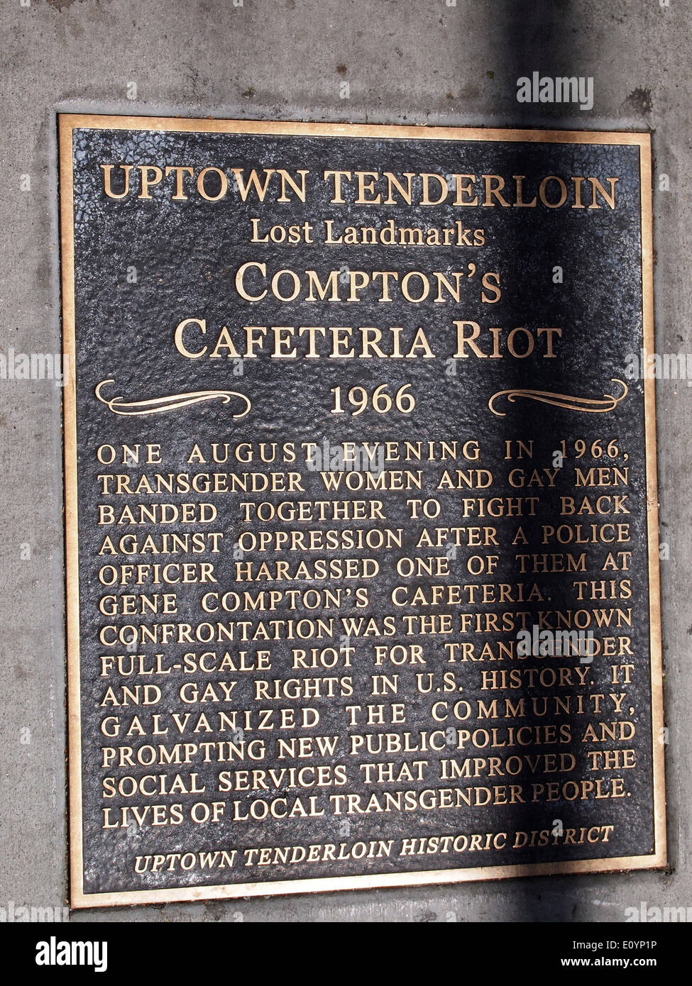 La cafétéria de Compton émeute transgenre 1966 trottoir plaque de métal Banque D'Images