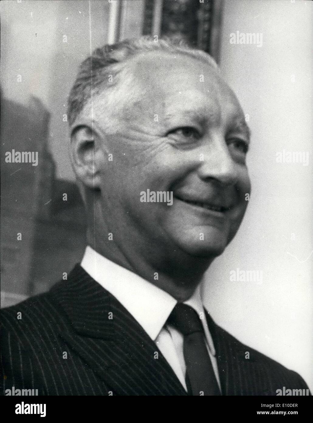 Juillet 07, 1972 - M. Messmer est nouveau Premier ministre français. Sur la photo, M. Pierre Messmer, qui a été nommé hier par le président Pompidou, comme le nouveau Premier ministre français. M. Messmer succède à M. Jacques Chadan-Delmas, qui a démissionné à la demande du président Pompidou. Banque D'Images