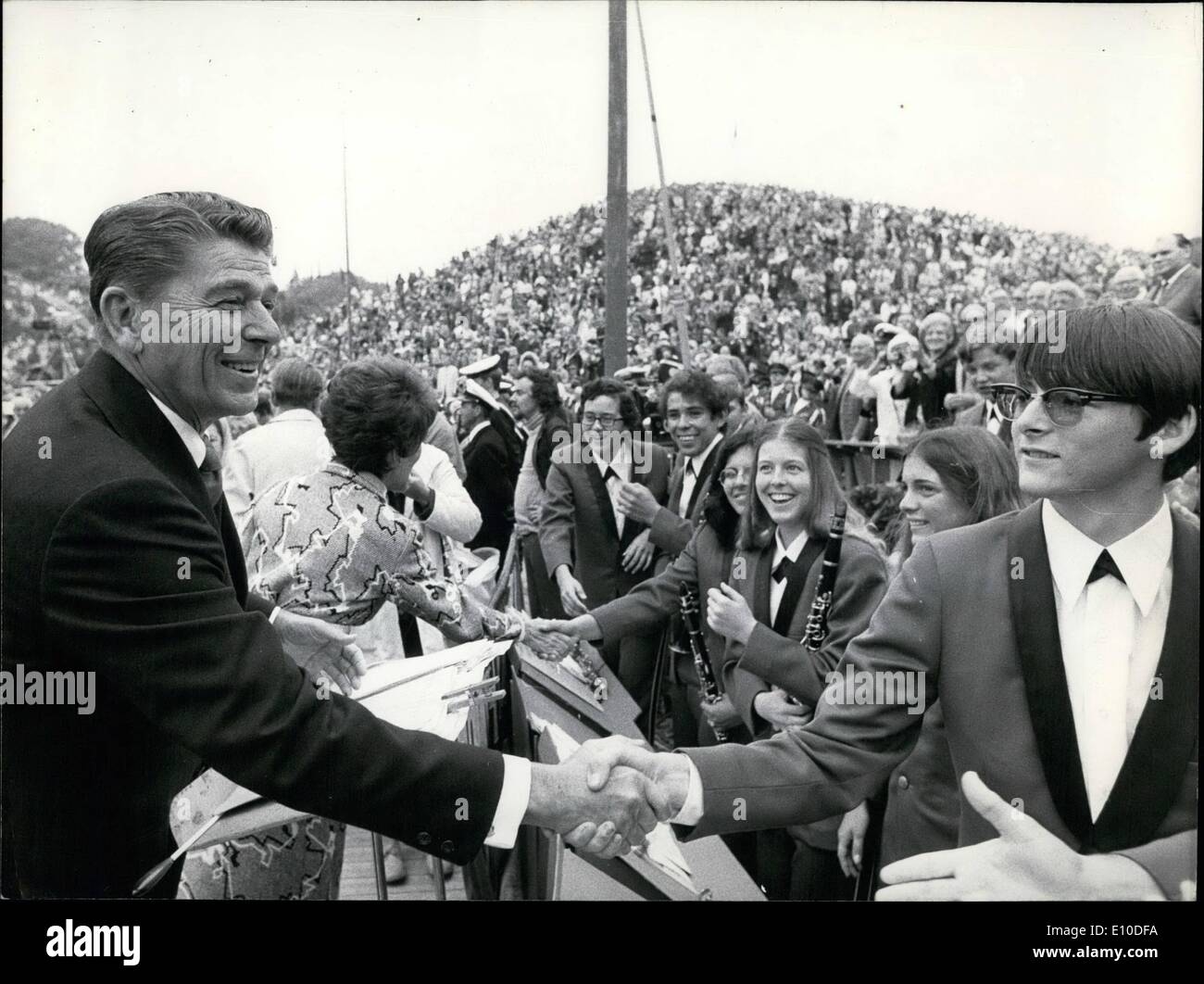 Juillet 07, 1972 - Amériques journée célébrée en indépendant depuis 1912 ; l'Rebild american independent day a été célébré dans les collines à Rebild dans le Jutland et dans cette période, beaucoup d'américains célèbres avait eu lieu il speeched par exemple Richard Nixon. Cette année s'est tenue le mainspeech Danny Kaye et bien sûr il a été un grand succès lorsque le grand artiste connu pour son goût de l'enfance et de l'humanité mis à son émission. Entre autres le gouverneur de Californie a été speechers Ronald Reagan et comme d'habitude, la famille royale a assisté à la célébration indépendant Banque D'Images