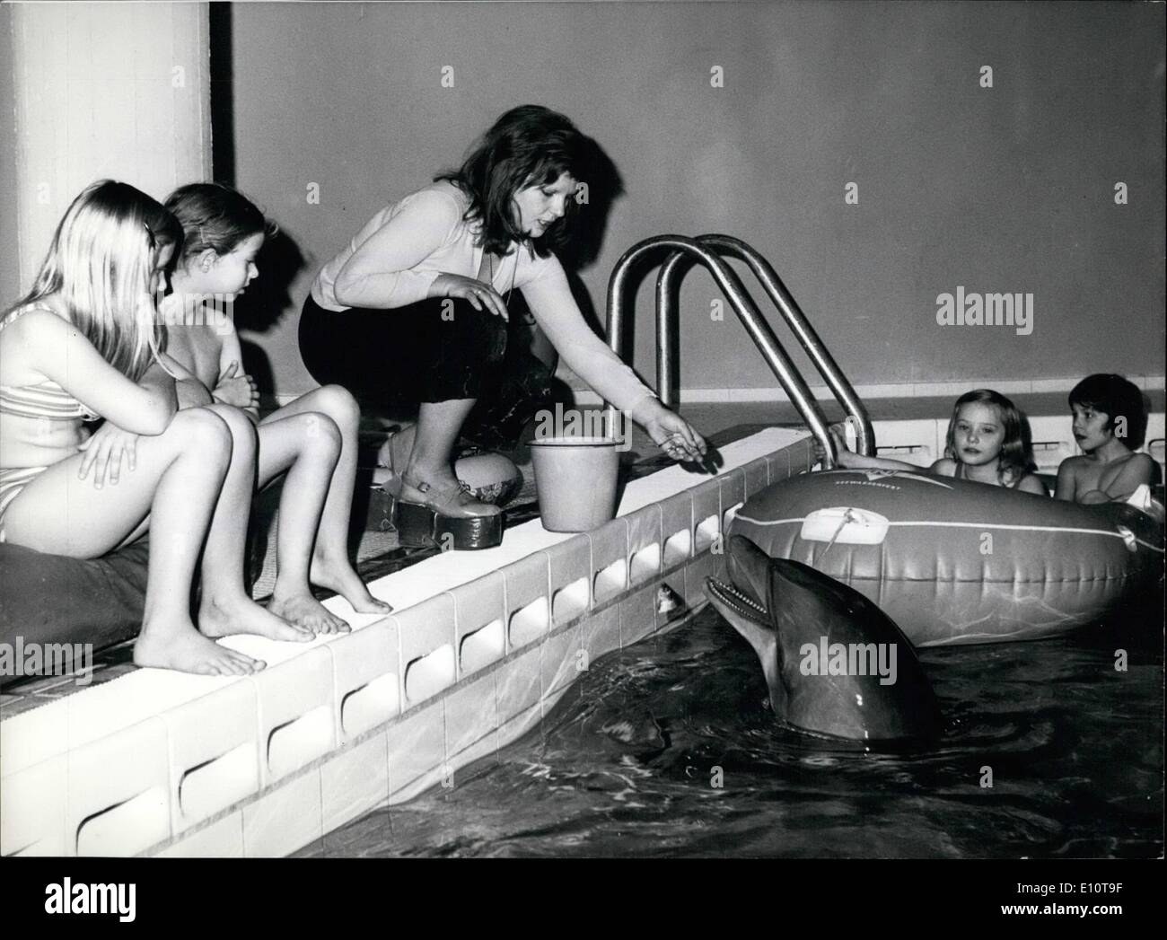 Mar. 03, 1974 - Un dauphin - l'attraction de Munich recreation club ; Flipper comme votre progéniture, ? Ce qui pourrait être une utopie pour de nombreux enfants à travers le monde, peut devenir une réalité, en effet, le parc des bambins. Dans l'un des clubs de loisirs de la ville de Dauphin une personne aimable nommé Pivi, partage le même bassin avec les jeunes et petits -pour leur plaisir. Ce qu'une sédation pour obtenir presque sous la peau de ce dauphin. Par la suite, les plus petits sont invités à se faire concurrence dans un concours de peinture, suivant la devise Banque D'Images