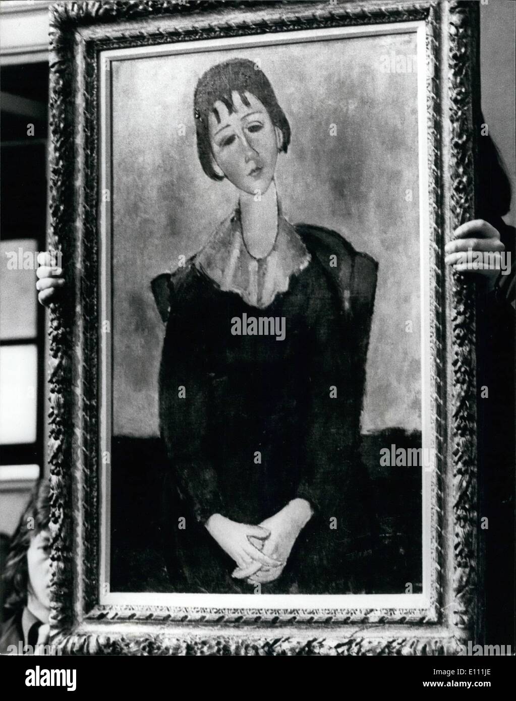 Avril 04, 1975 - Une peinture d'Amedeo Modigliani vendu chez Christie's pour 120 000 GNS : Lors d'une vente d'art impressionniste et moderne Peinture, dessin et sculpture à Christie's aujourd'hui, une peinture par Amedo Modigliani, appelé ''Fillette sur une chaise ; Huguette'', a été vendu pour 120 000 gns. Photo montre le tableau de Modigliani Amedo ''Fillette sur une chaise ; Huguette'', peint en 1918, a été vendue pour 120 000 guinées à Christie's aujourd'hui. Banque D'Images